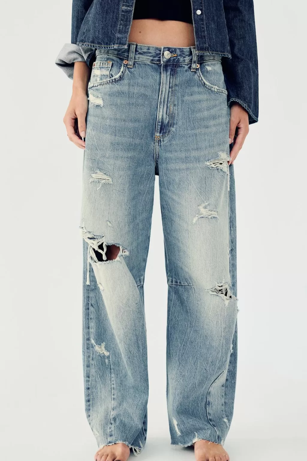 ZARA JEANS TRF BAGGY BALLOON ROTOS TIRO MEDIO<Mujer Jeans