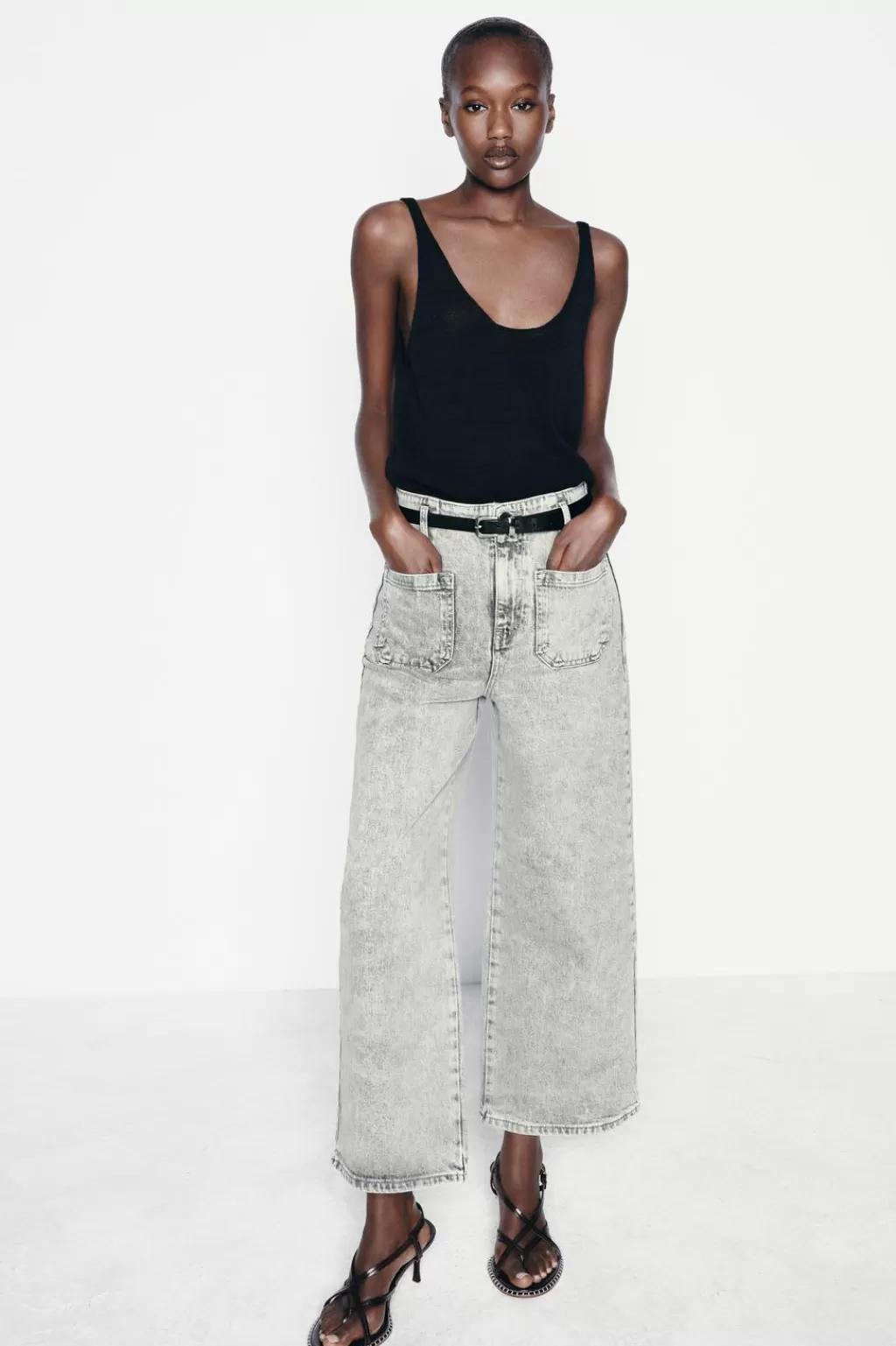 ZARA JEANS Z1975 WIDE LEG CROPPED TIRO ALTO CINTURÓN<Mujer Jeans