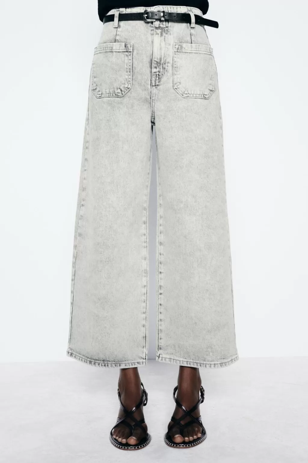 ZARA JEANS Z1975 WIDE LEG CROPPED TIRO ALTO CINTURÓN<Mujer Jeans