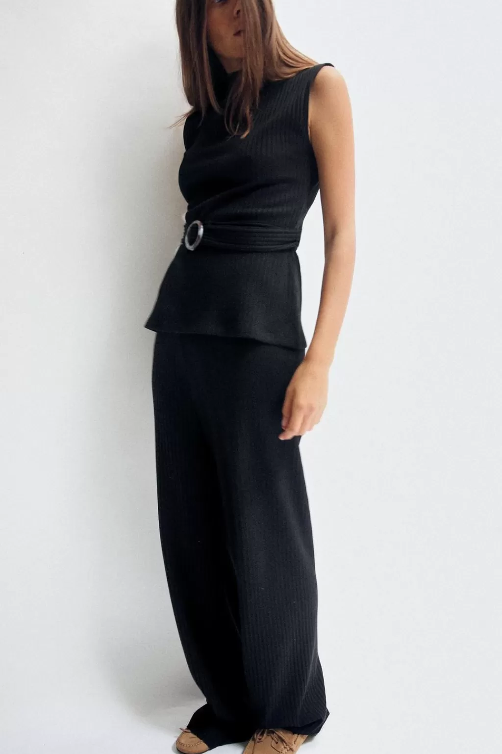 ZARA PANTALÓN ANCHO CANALÉ<Mujer Pantalones
