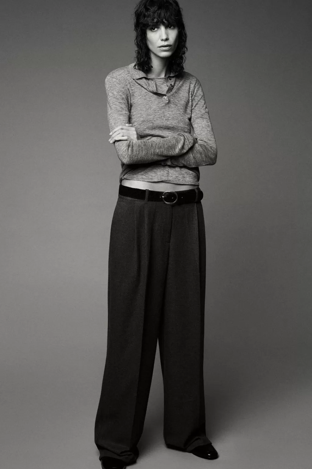 ZARA PANTALÓN ANCHO CINTURÓN<Mujer Pantalones