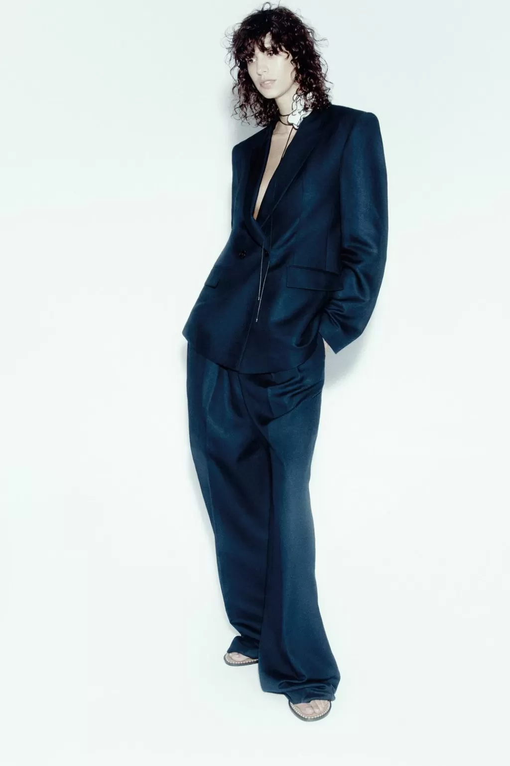 ZARA PANTALÓN ANCHO CON LINO<Mujer Pantalones