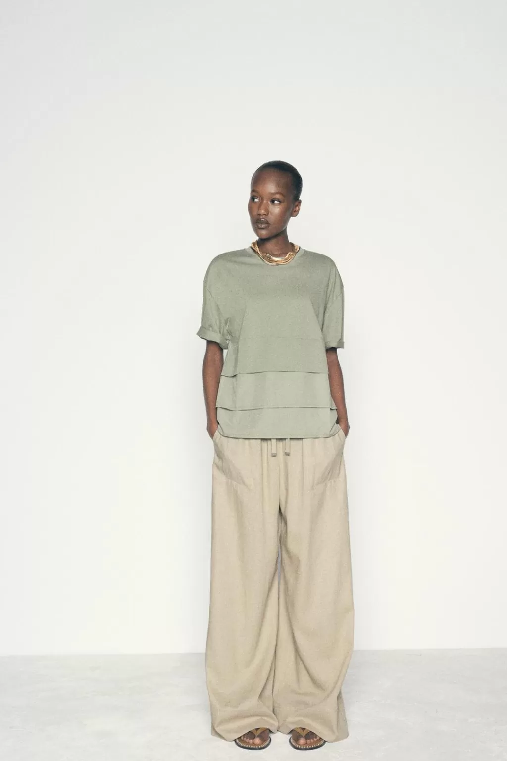 ZARA PANTALÓN ANCHO CON LINO<Mujer Pantalones