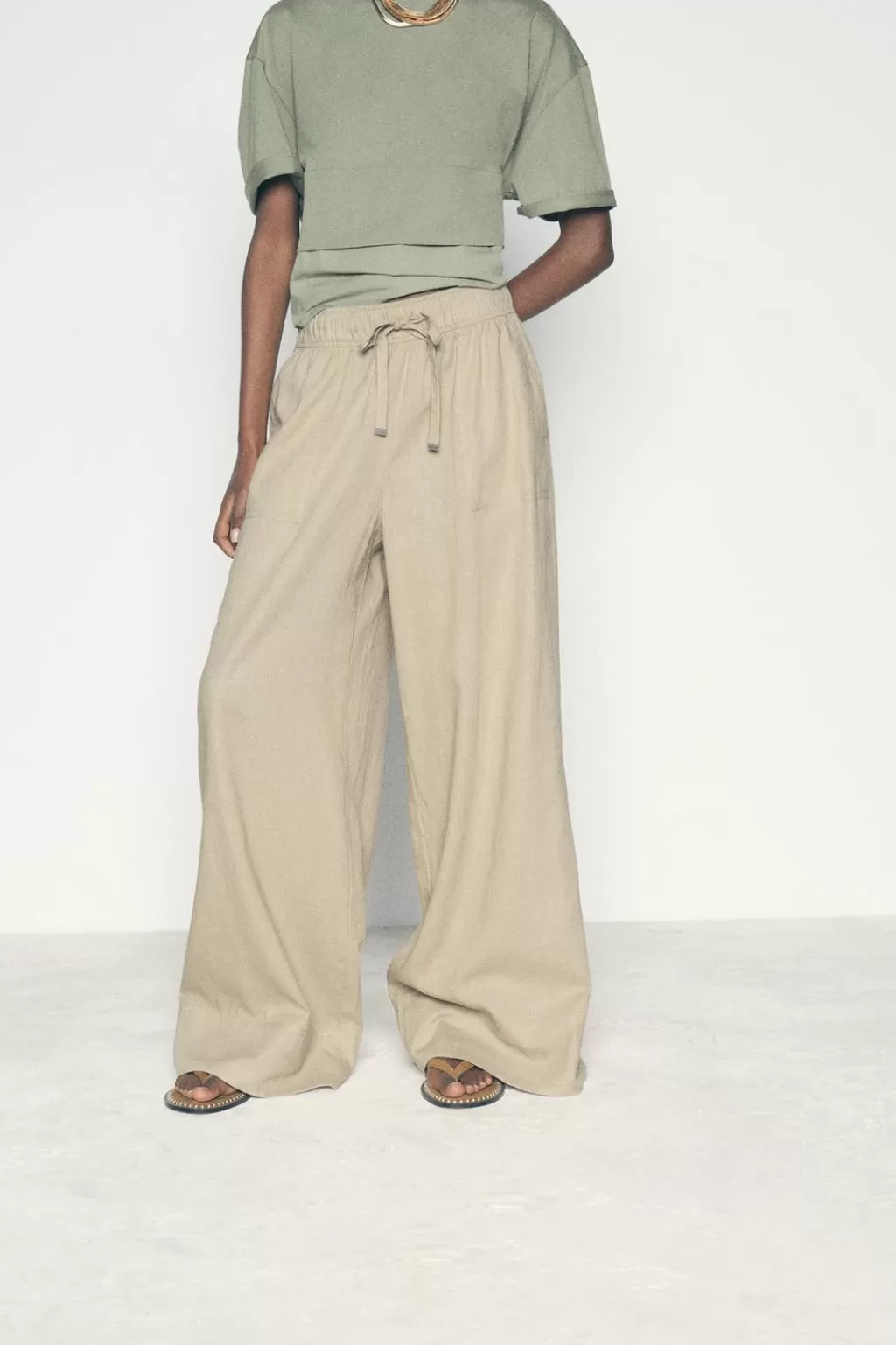 ZARA PANTALÓN ANCHO CON LINO<Mujer Pantalones