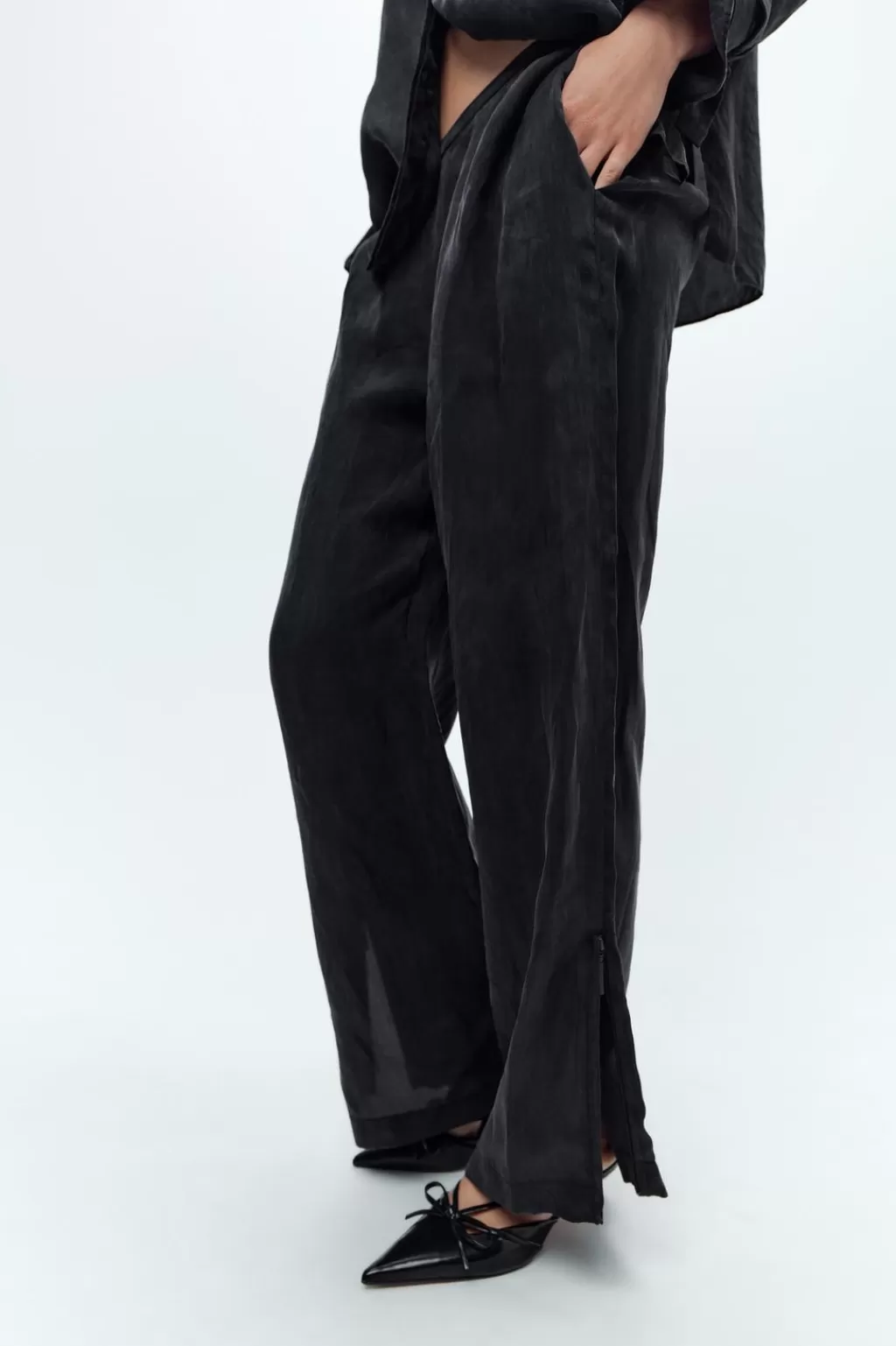 ZARA PANTALÓN ANCHO CREMALLERAS<Mujer Pantalones