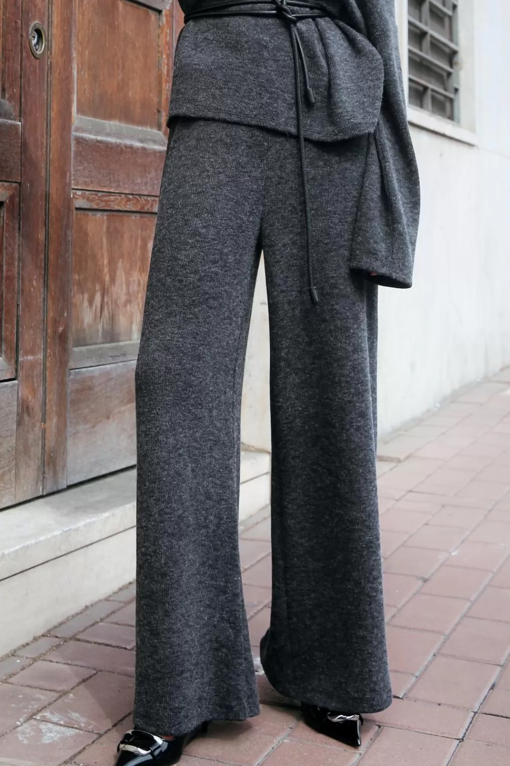 ZARA PANTALÓN ANCHO PUNTO SOFT<Mujer Pantalones