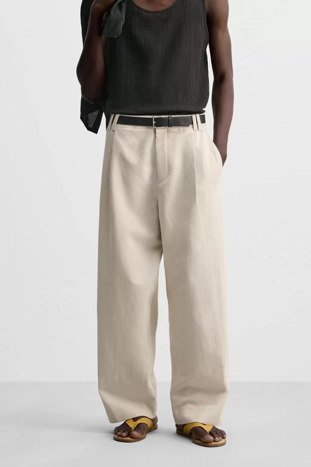 ZARA PANTALÓN BALLON FIT ALGODÓN - LINO<Hombre Pantalones