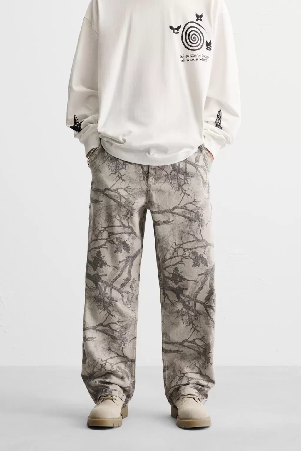 ZARA PANTALÓN CARPINTERO ESTAMPADO<Hombre Pantalones