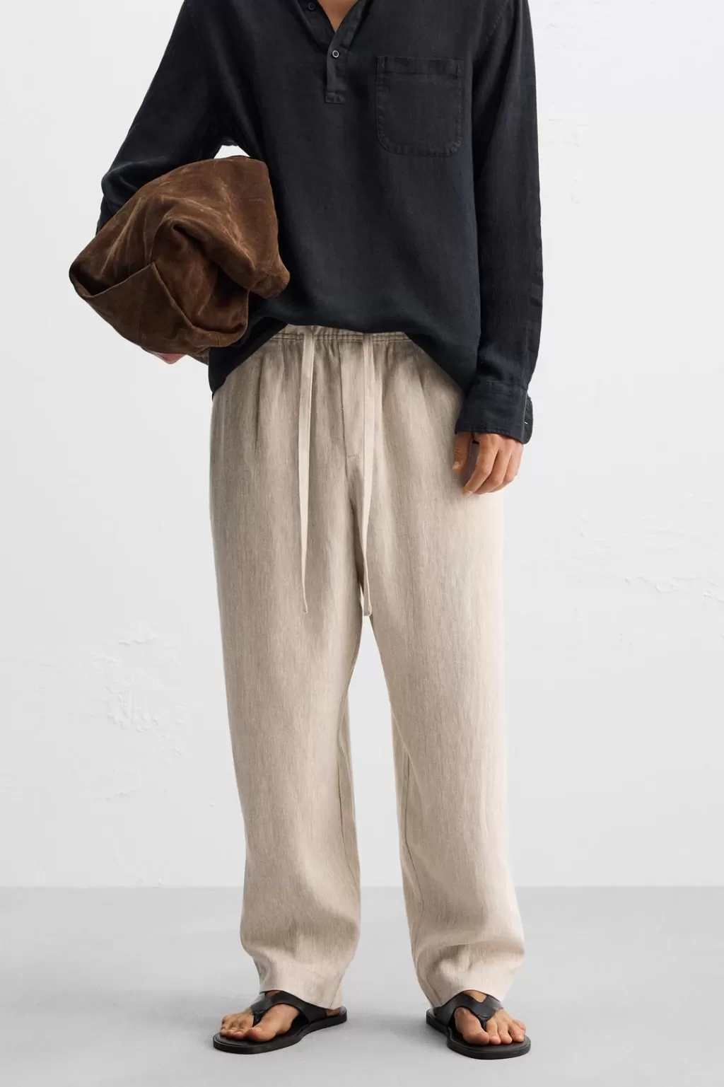 ZARA PANTALÓN CINTURA JOGGER 100% LINO<Hombre Pantalones