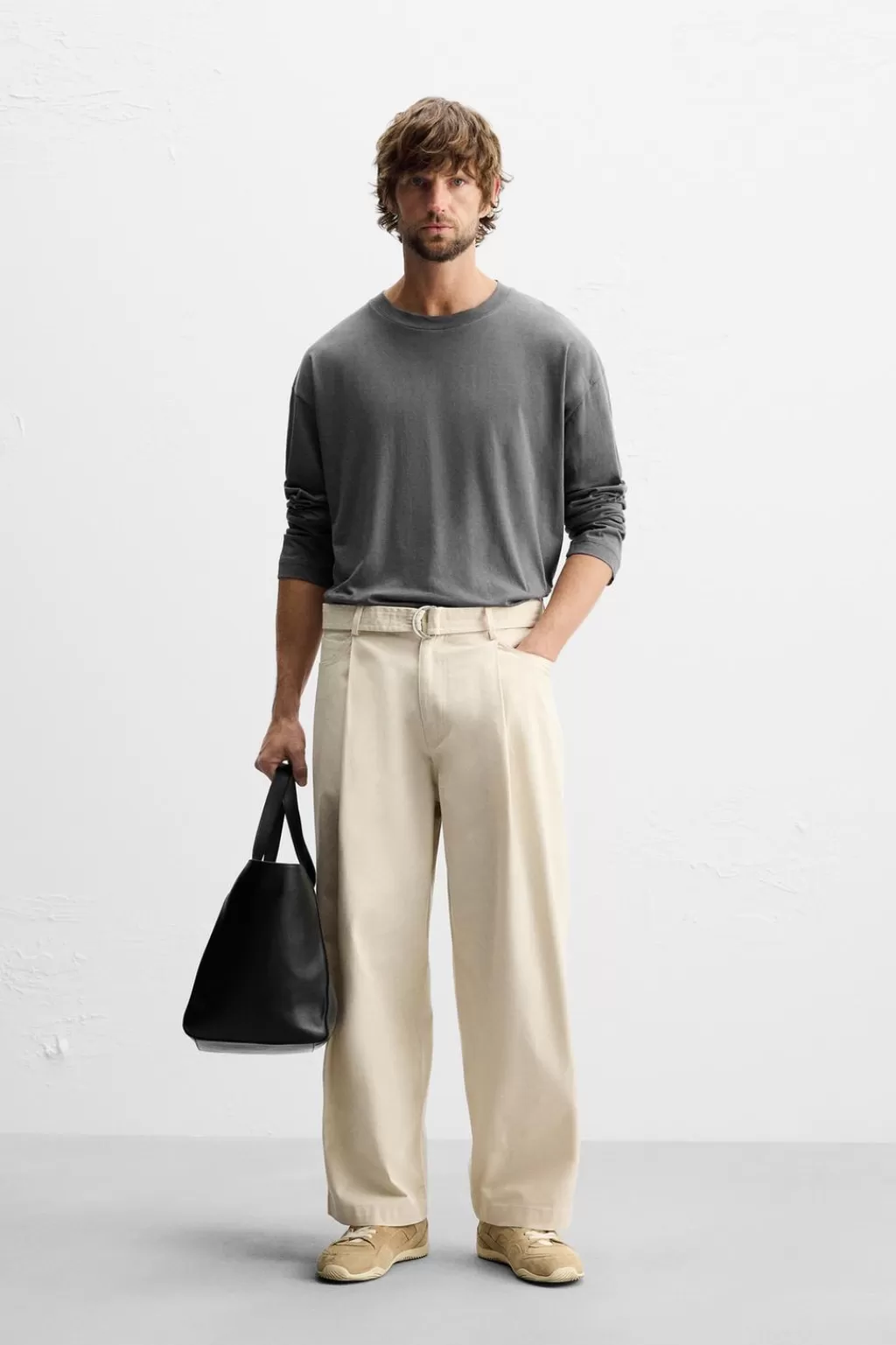 ZARA PANTALÓN PLIEGUES CINTURÓN<Hombre Pantalones