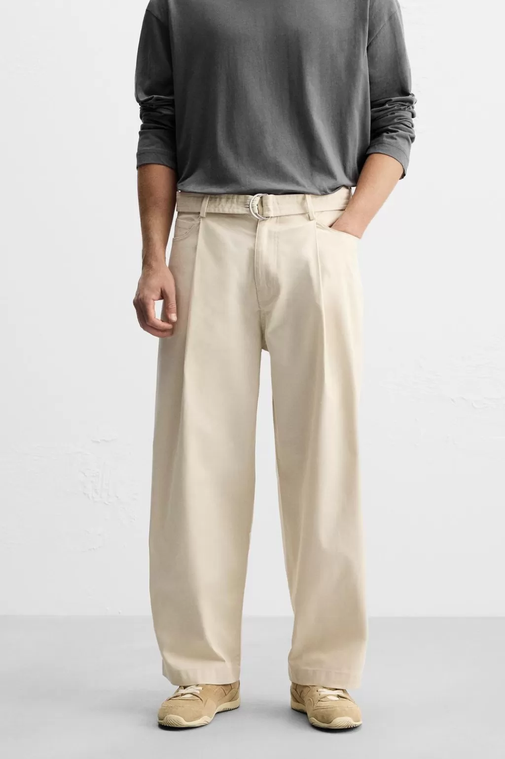ZARA PANTALÓN PLIEGUES CINTURÓN<Hombre Pantalones