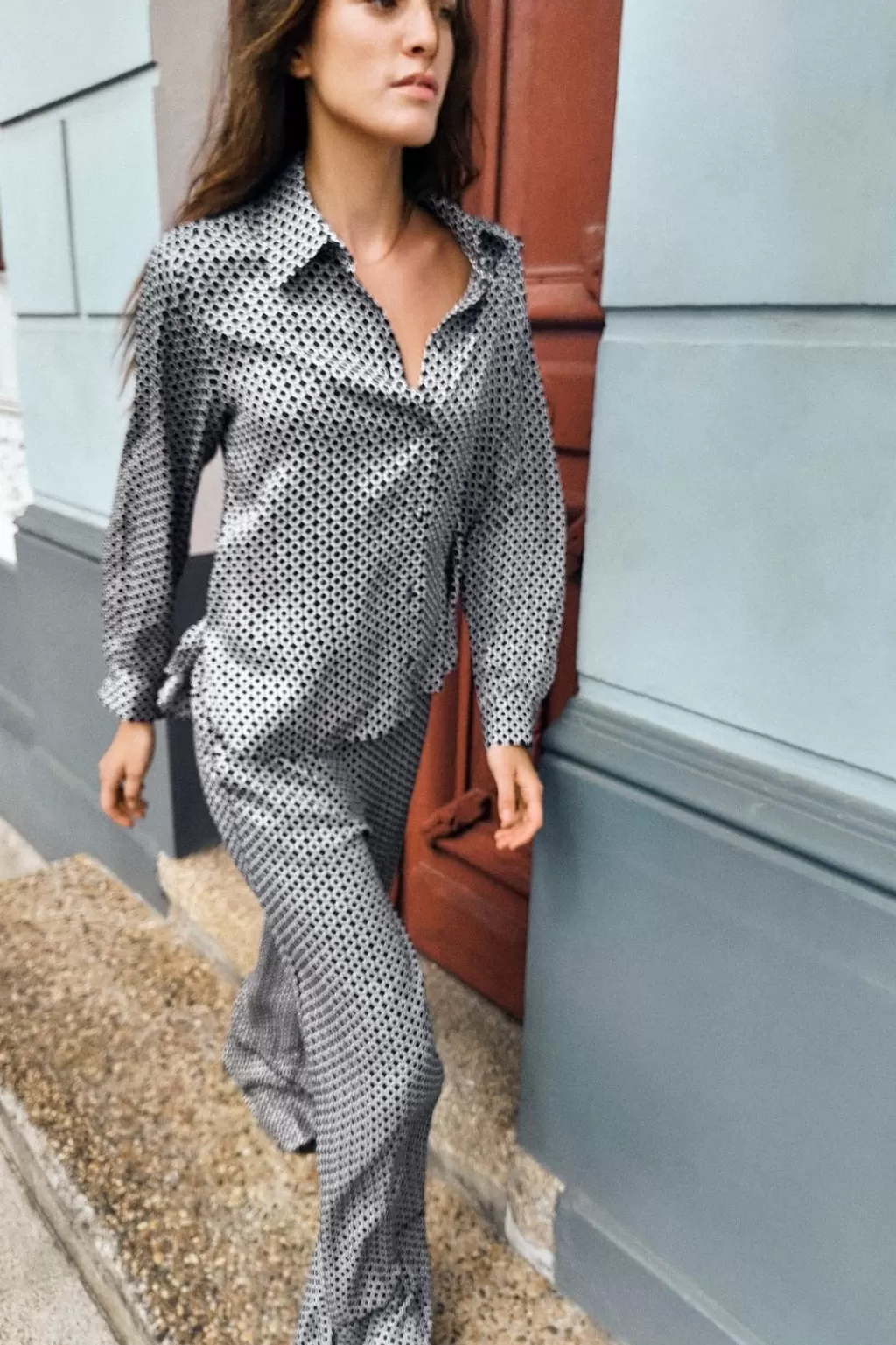ZARA PANTALÓN SATINADO ESTAMPADO GEOMÉTRICO<Mujer Pantalones