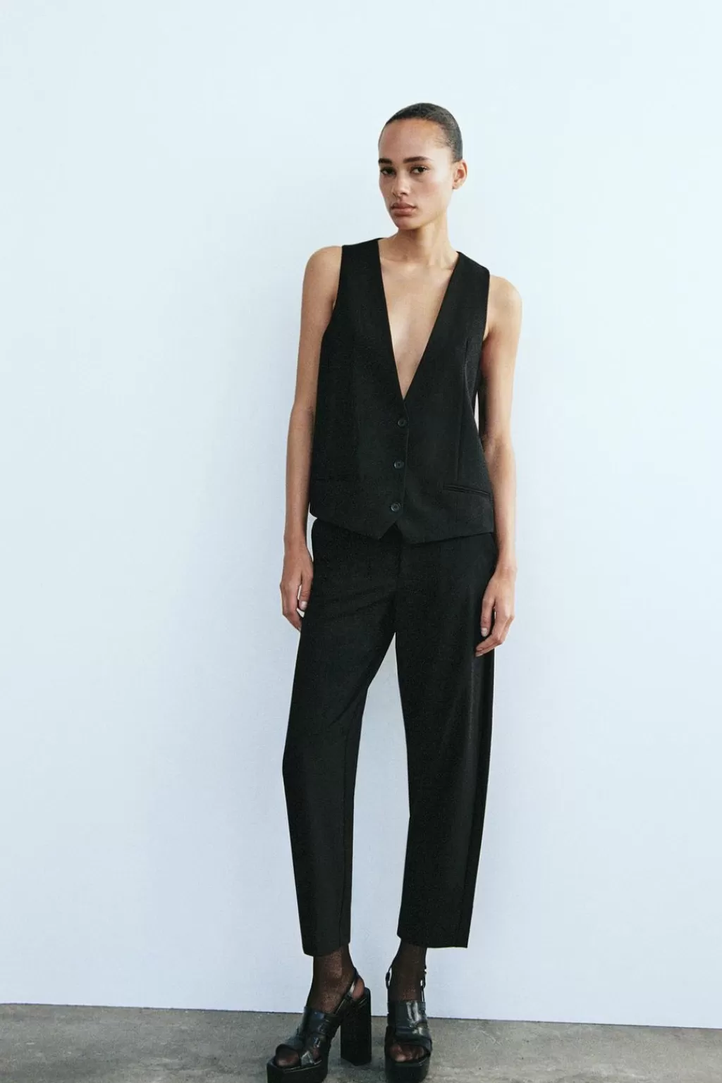 ZARA PANTALÓN TOBILLERO BANDA SATINADA<Mujer Pantalones