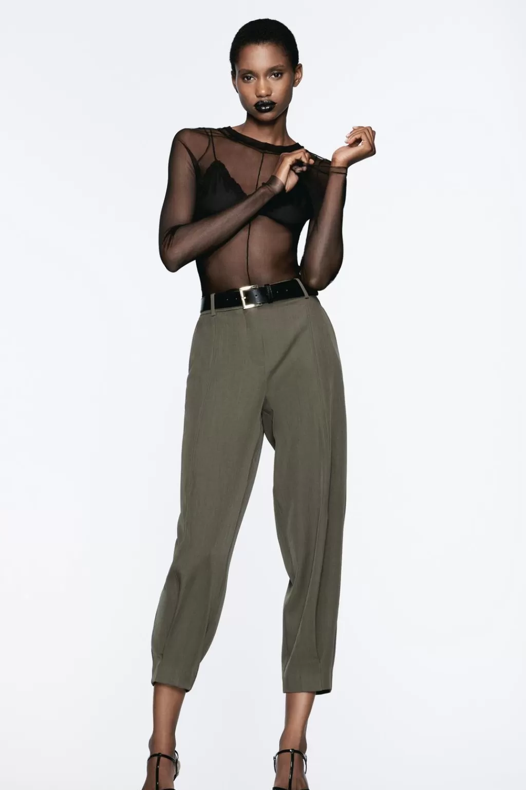ZARA PANTALÓN TOBILLERO CINTURÓN<Mujer Pantalones