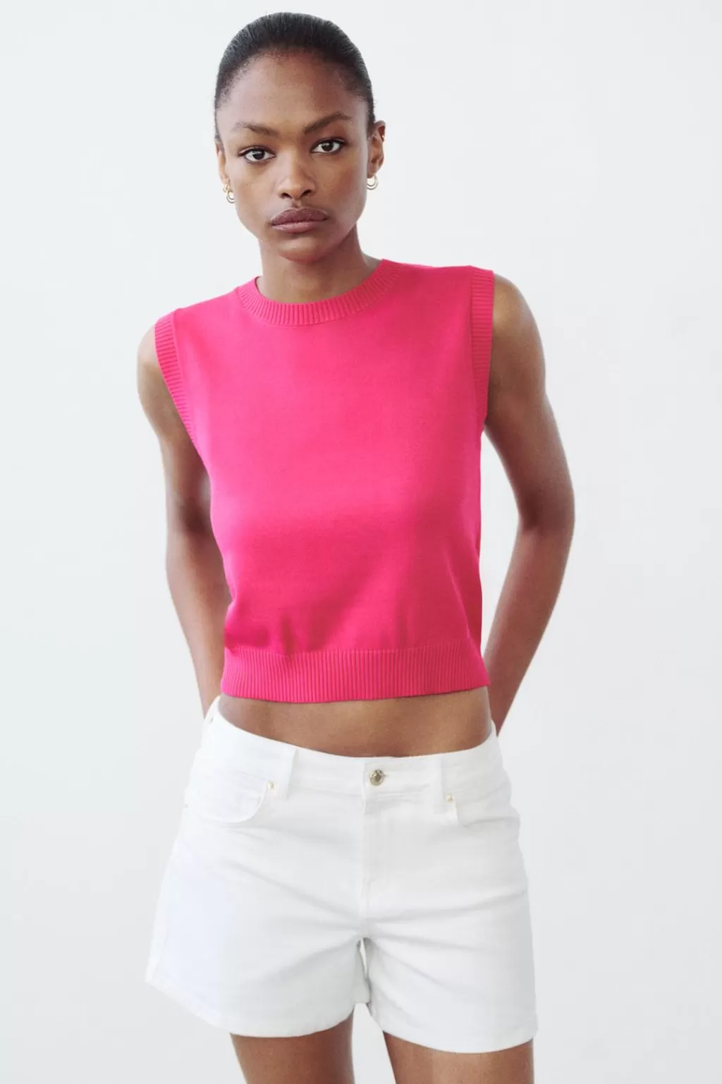 ZARA TOP PUNTO LISO RIB<Mujer Cárdigan / Jerséis | Punto