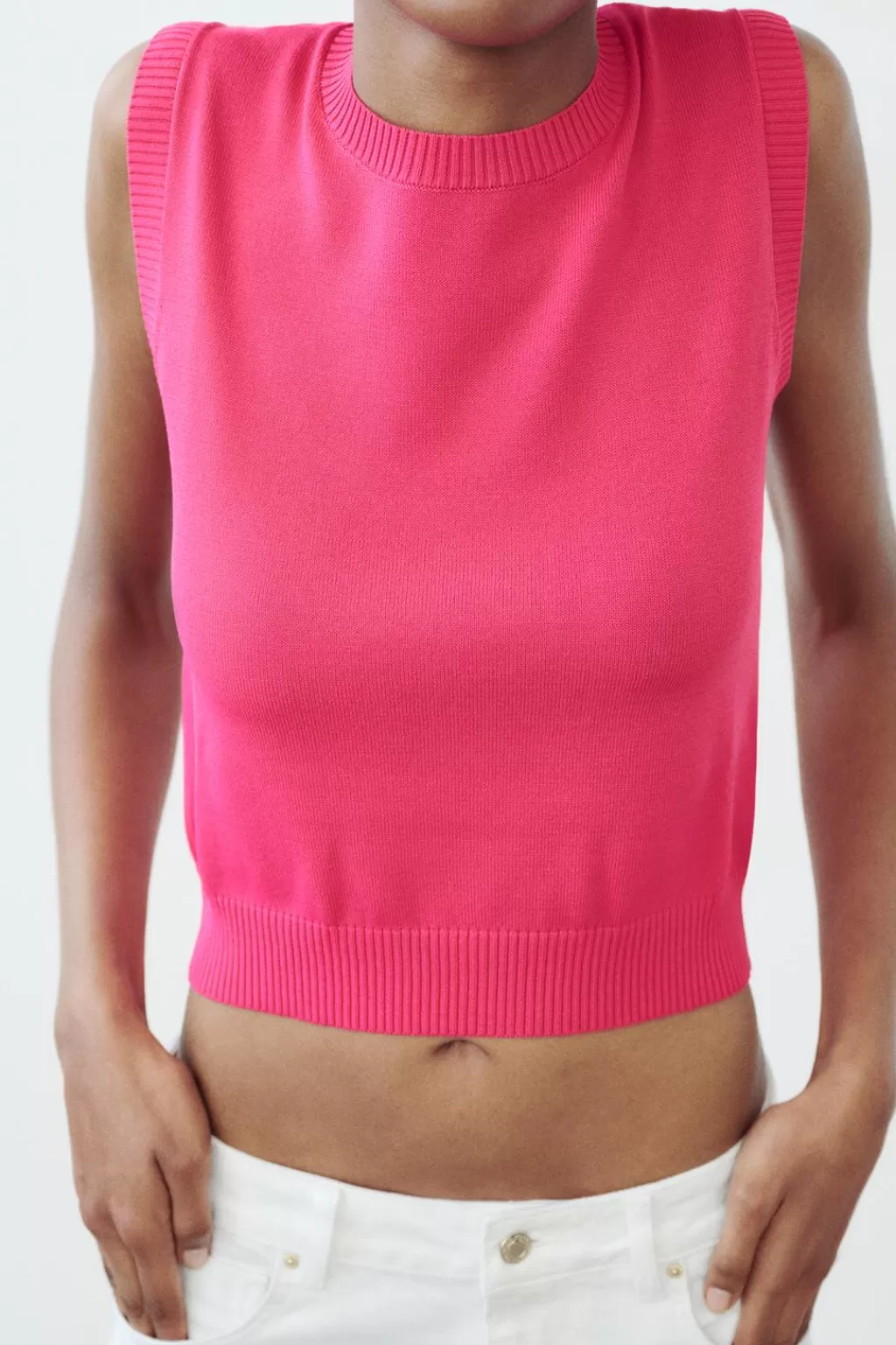 ZARA TOP PUNTO LISO RIB<Mujer Cárdigan / Jerséis | Punto